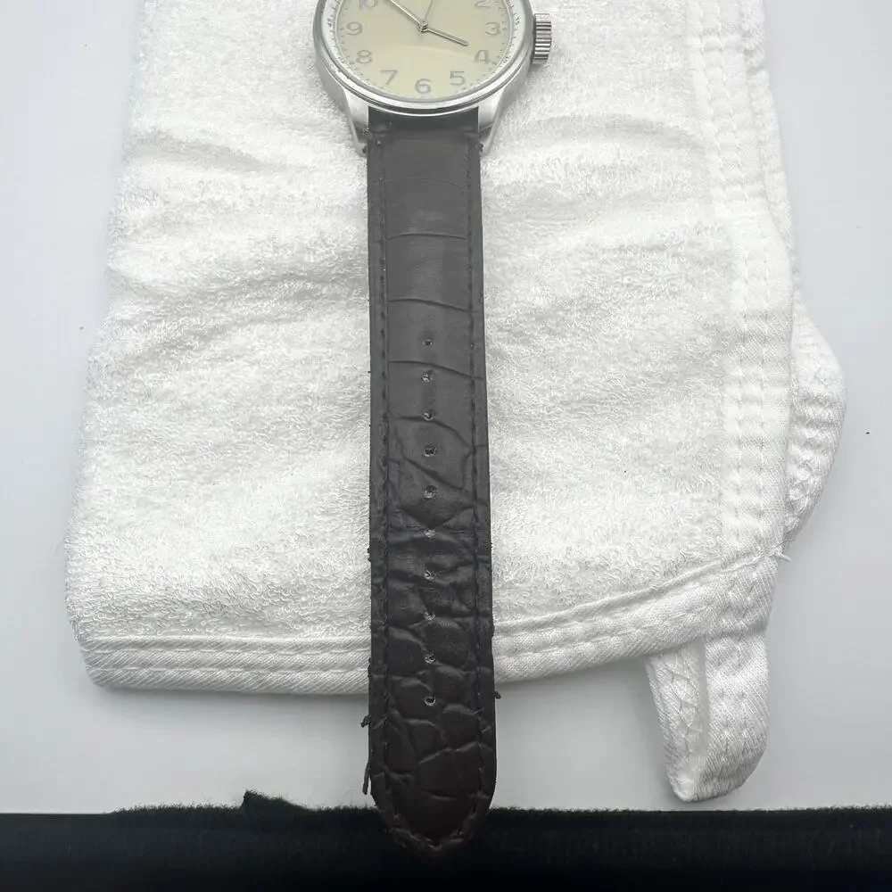 Merona FMDM233 Quartz Watch Silver Tone Case Cream Dial Black Strap
